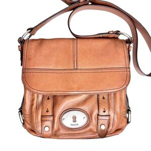 Fossil Maddox Flap Crossbody Saddle Brown Leather